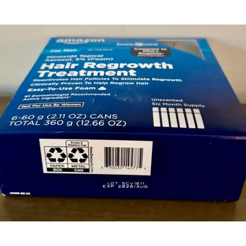 Amazon Men Hair Regrowth Treatment 5% Minoxidil Topical Aerosol Foam 6 Month